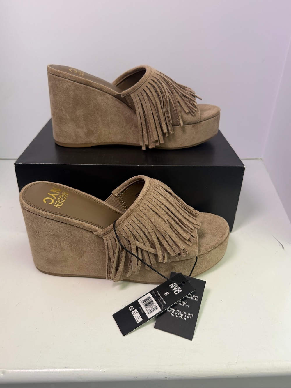 Steve Madden Tan Suede Fringe Platform Wedges NIB